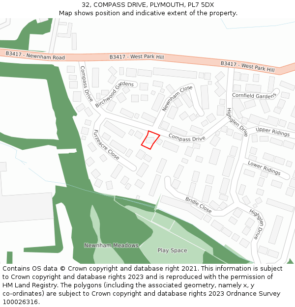 32, COMPASS DRIVE, PLYMOUTH, PL7 5DX: Location map and indicative extent of plot