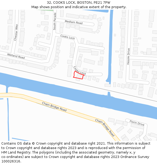 32, COOKS LOCK, BOSTON, PE21 7PW: Location map and indicative extent of plot