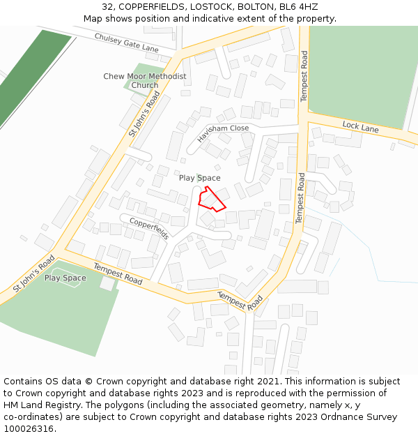 32, COPPERFIELDS, LOSTOCK, BOLTON, BL6 4HZ: Location map and indicative extent of plot