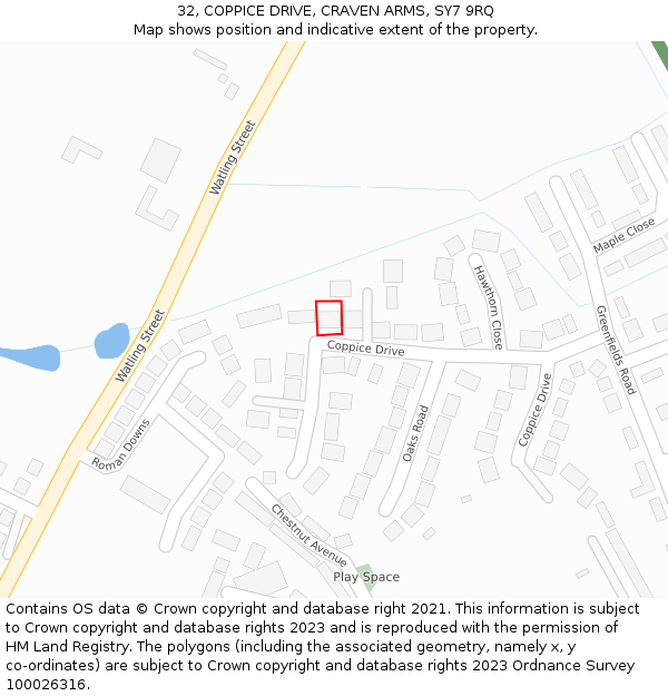 32, COPPICE DRIVE, CRAVEN ARMS, SY7 9RQ: Location map and indicative extent of plot