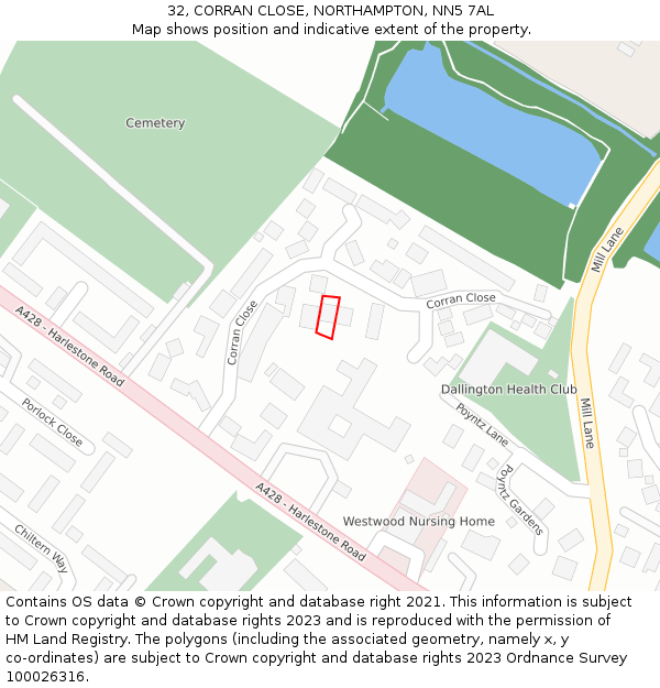 32, CORRAN CLOSE, NORTHAMPTON, NN5 7AL: Location map and indicative extent of plot