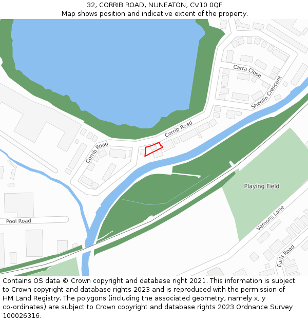 32, CORRIB ROAD, NUNEATON, CV10 0QF: Location map and indicative extent of plot