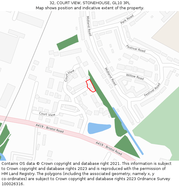 32, COURT VIEW, STONEHOUSE, GL10 3PL: Location map and indicative extent of plot