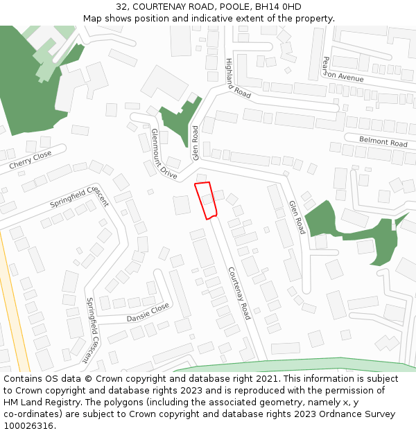 32, COURTENAY ROAD, POOLE, BH14 0HD: Location map and indicative extent of plot