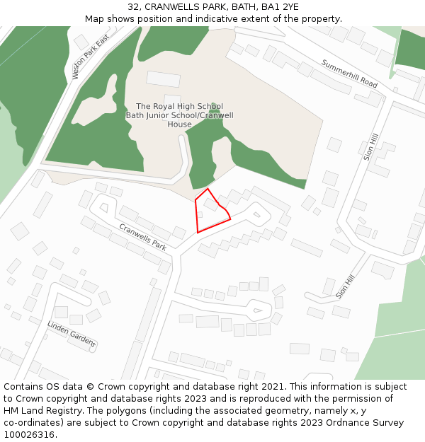 32, CRANWELLS PARK, BATH, BA1 2YE: Location map and indicative extent of plot