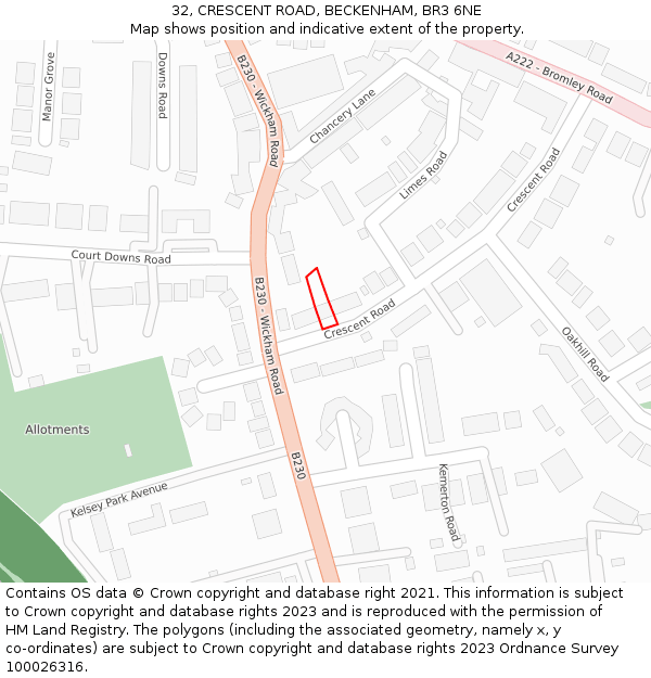 32, CRESCENT ROAD, BECKENHAM, BR3 6NE: Location map and indicative extent of plot