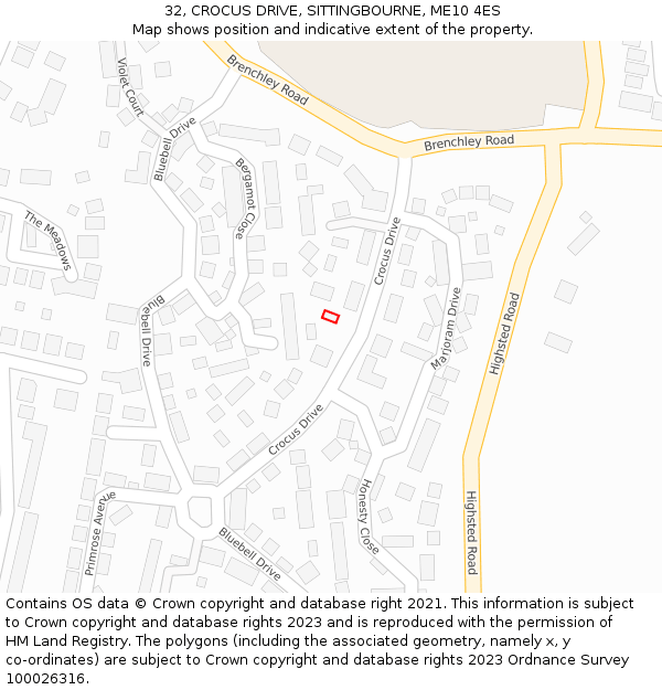 32, CROCUS DRIVE, SITTINGBOURNE, ME10 4ES: Location map and indicative extent of plot