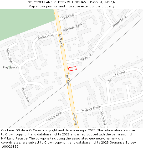 32, CROFT LANE, CHERRY WILLINGHAM, LINCOLN, LN3 4JN: Location map and indicative extent of plot