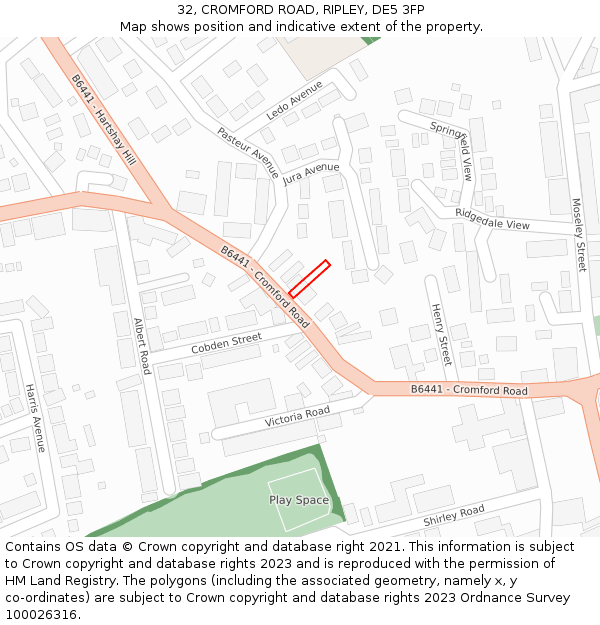 32, CROMFORD ROAD, RIPLEY, DE5 3FP: Location map and indicative extent of plot