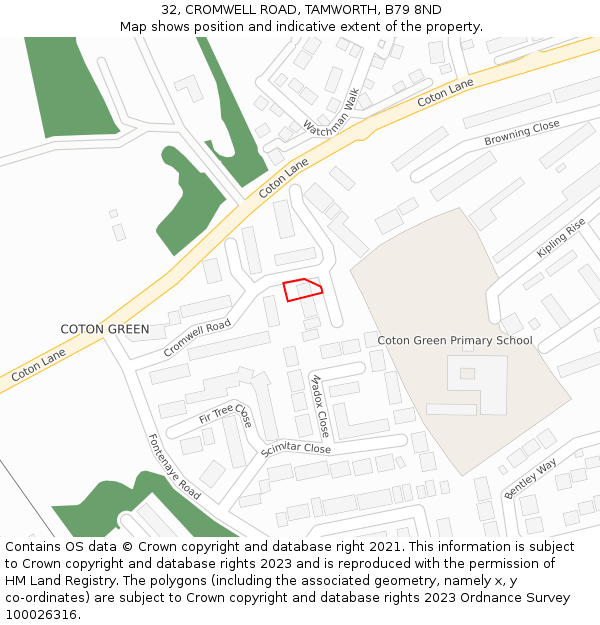 32, CROMWELL ROAD, TAMWORTH, B79 8ND: Location map and indicative extent of plot