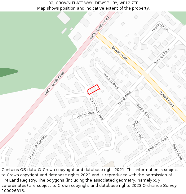 32, CROWN FLATT WAY, DEWSBURY, WF12 7TE: Location map and indicative extent of plot