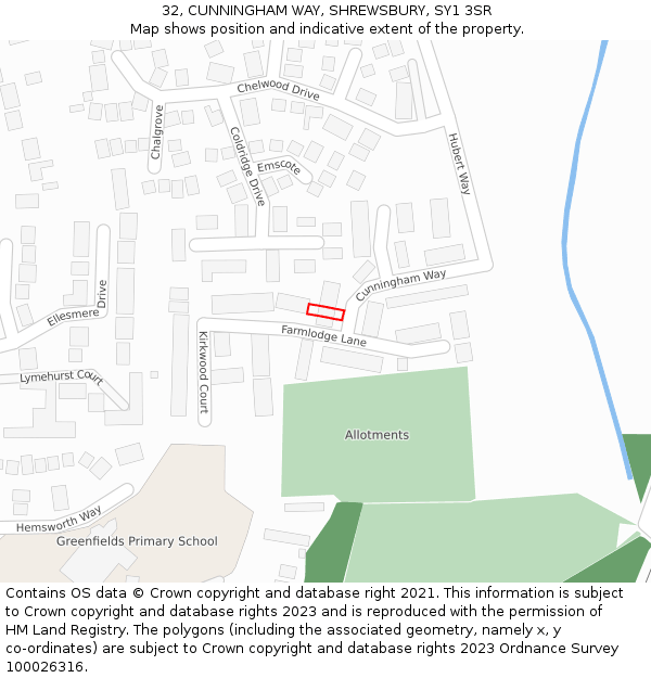 32, CUNNINGHAM WAY, SHREWSBURY, SY1 3SR: Location map and indicative extent of plot