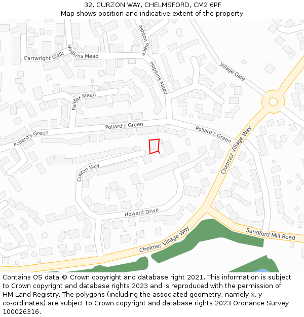 32, CURZON WAY, CHELMSFORD, CM2 6PF: Location map and indicative extent of plot