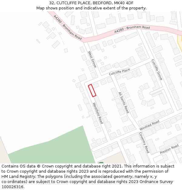 32, CUTCLIFFE PLACE, BEDFORD, MK40 4DF: Location map and indicative extent of plot
