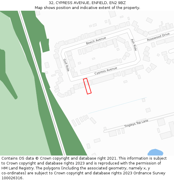 32, CYPRESS AVENUE, ENFIELD, EN2 9BZ: Location map and indicative extent of plot