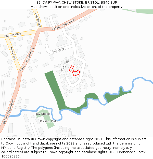 32, DAIRY WAY, CHEW STOKE, BRISTOL, BS40 8UP: Location map and indicative extent of plot