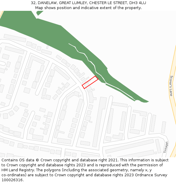 32, DANELAW, GREAT LUMLEY, CHESTER LE STREET, DH3 4LU: Location map and indicative extent of plot