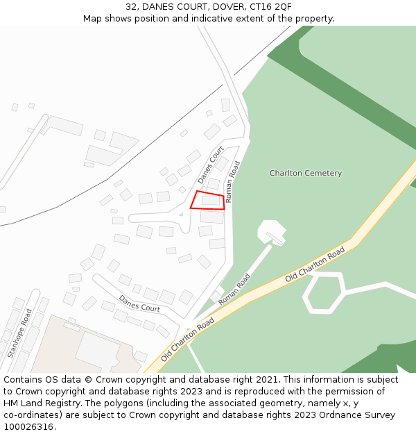 32, DANES COURT, DOVER, CT16 2QF: Location map and indicative extent of plot