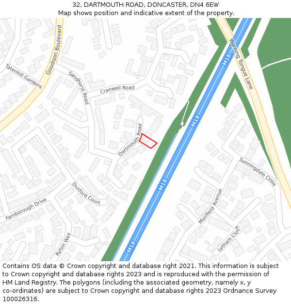 32, DARTMOUTH ROAD, DONCASTER, DN4 6EW: Location map and indicative extent of plot