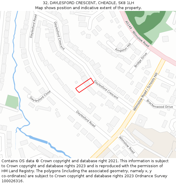 32, DAYLESFORD CRESCENT, CHEADLE, SK8 1LH: Location map and indicative extent of plot