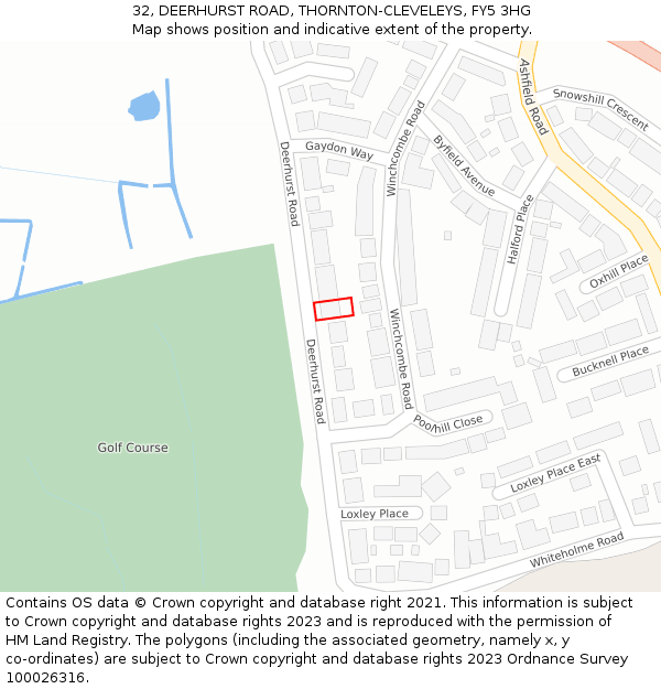 32, DEERHURST ROAD, THORNTON-CLEVELEYS, FY5 3HG: Location map and indicative extent of plot