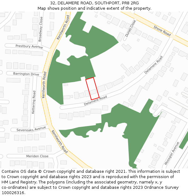 32, DELAMERE ROAD, SOUTHPORT, PR8 2RG: Location map and indicative extent of plot