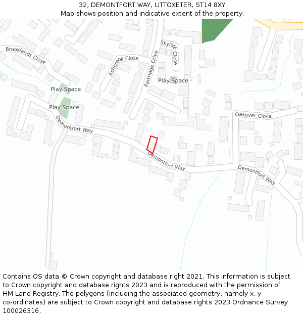 32, DEMONTFORT WAY, UTTOXETER, ST14 8XY: Location map and indicative extent of plot