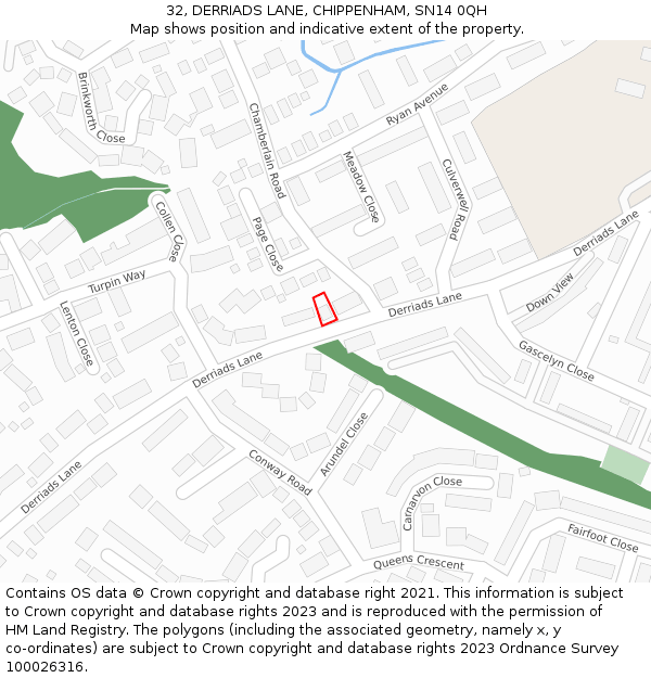 32, DERRIADS LANE, CHIPPENHAM, SN14 0QH: Location map and indicative extent of plot