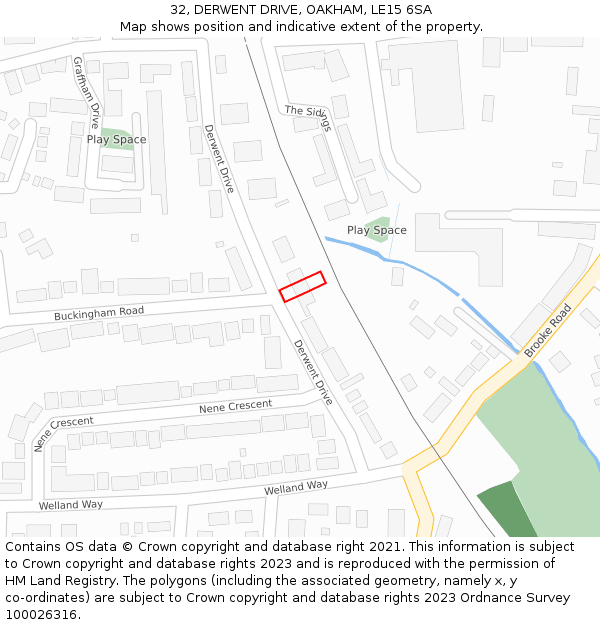 32, DERWENT DRIVE, OAKHAM, LE15 6SA: Location map and indicative extent of plot