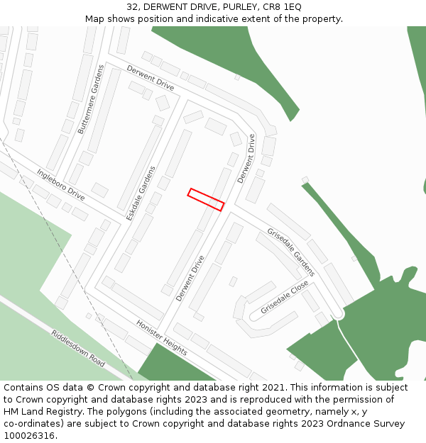 32, DERWENT DRIVE, PURLEY, CR8 1EQ: Location map and indicative extent of plot