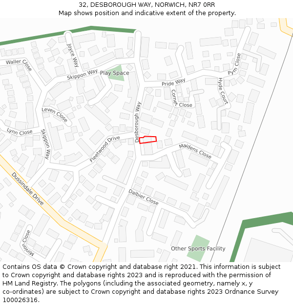32, DESBOROUGH WAY, NORWICH, NR7 0RR: Location map and indicative extent of plot