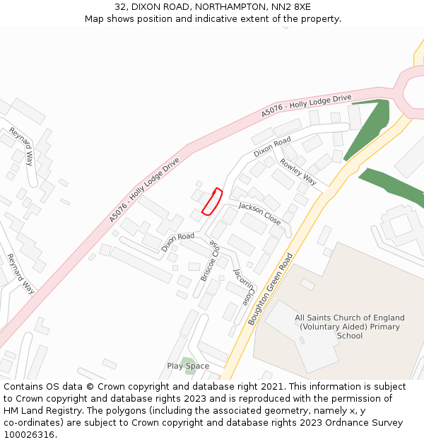 32, DIXON ROAD, NORTHAMPTON, NN2 8XE: Location map and indicative extent of plot