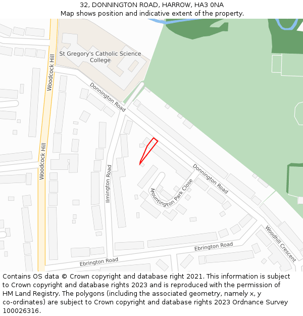 32, DONNINGTON ROAD, HARROW, HA3 0NA: Location map and indicative extent of plot
