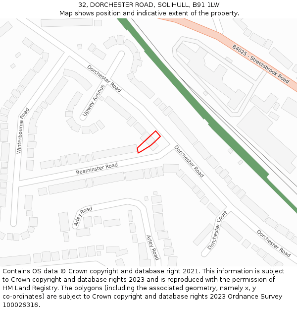 32, DORCHESTER ROAD, SOLIHULL, B91 1LW: Location map and indicative extent of plot