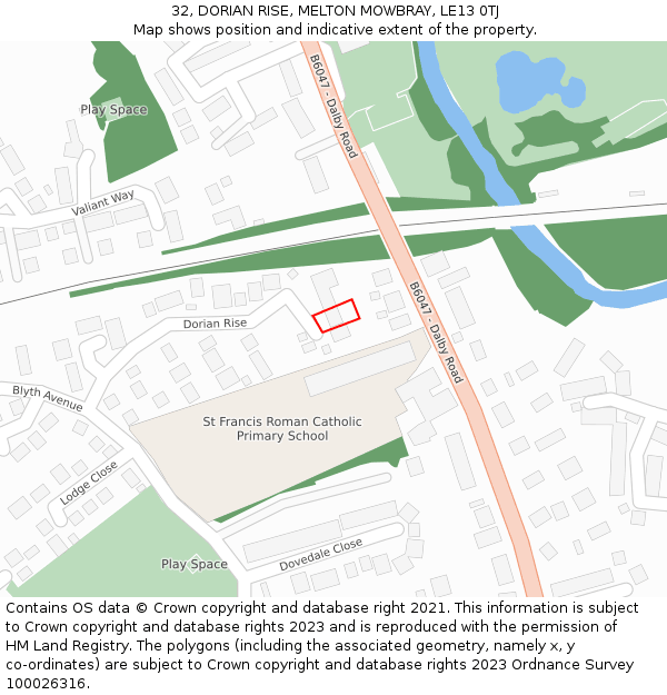 32, DORIAN RISE, MELTON MOWBRAY, LE13 0TJ: Location map and indicative extent of plot