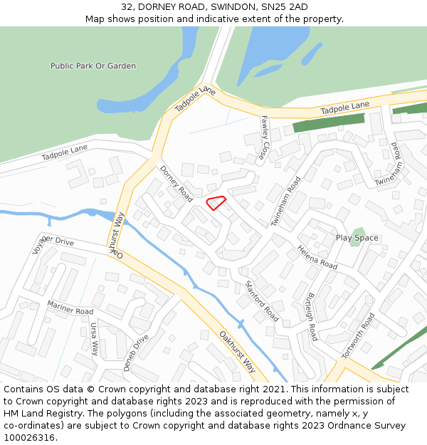 32, DORNEY ROAD, SWINDON, SN25 2AD: Location map and indicative extent of plot