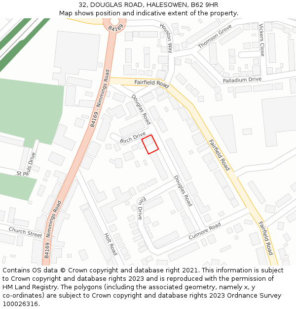 32, DOUGLAS ROAD, HALESOWEN, B62 9HR: Location map and indicative extent of plot