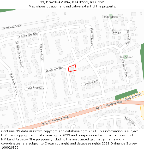 32, DOWNHAM WAY, BRANDON, IP27 0DZ: Location map and indicative extent of plot