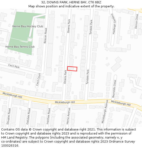 32, DOWNS PARK, HERNE BAY, CT6 6BZ: Location map and indicative extent of plot