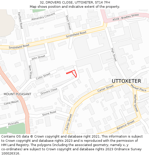 32, DROVERS CLOSE, UTTOXETER, ST14 7FH: Location map and indicative extent of plot