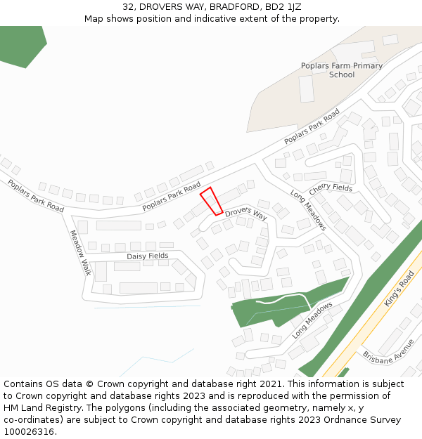 32, DROVERS WAY, BRADFORD, BD2 1JZ: Location map and indicative extent of plot