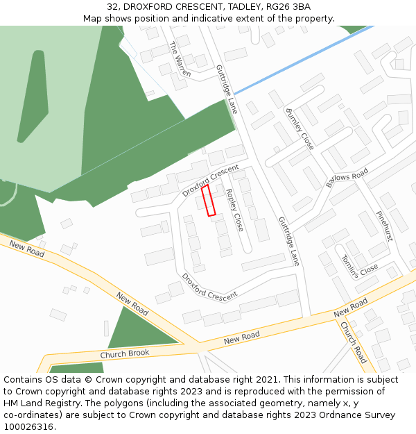 32, DROXFORD CRESCENT, TADLEY, RG26 3BA: Location map and indicative extent of plot