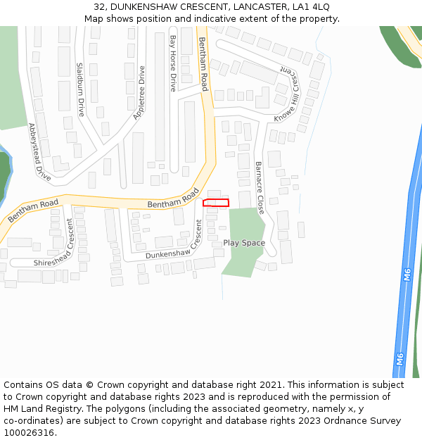 32, DUNKENSHAW CRESCENT, LANCASTER, LA1 4LQ: Location map and indicative extent of plot