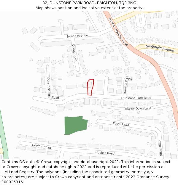 32, DUNSTONE PARK ROAD, PAIGNTON, TQ3 3NG: Location map and indicative extent of plot
