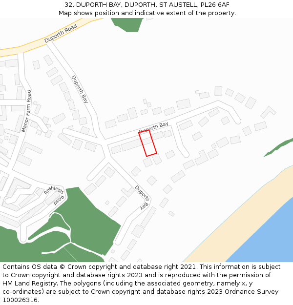 32, DUPORTH BAY, DUPORTH, ST AUSTELL, PL26 6AF: Location map and indicative extent of plot