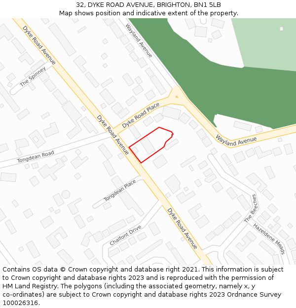 32, DYKE ROAD AVENUE, BRIGHTON, BN1 5LB: Location map and indicative extent of plot