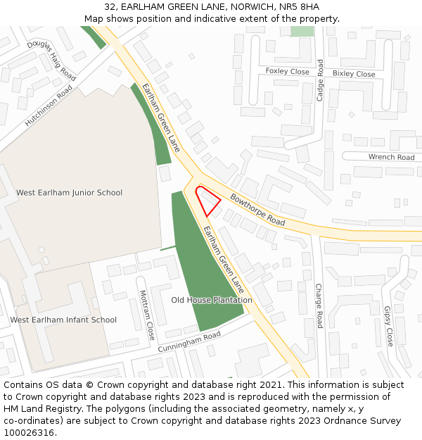 32, EARLHAM GREEN LANE, NORWICH, NR5 8HA: Location map and indicative extent of plot