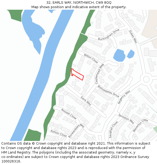 32, EARLS WAY, NORTHWICH, CW9 8GQ: Location map and indicative extent of plot