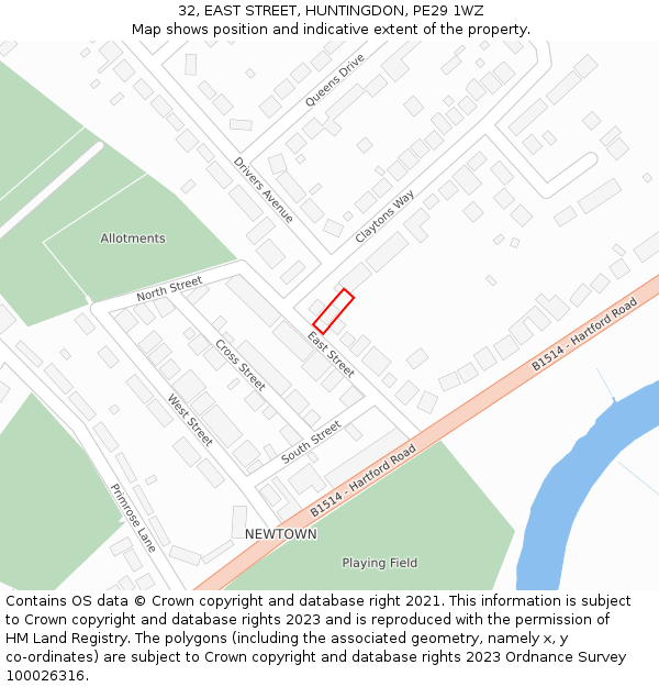 32, EAST STREET, HUNTINGDON, PE29 1WZ: Location map and indicative extent of plot