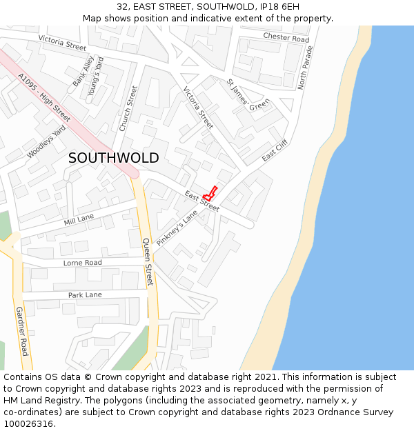 32, EAST STREET, SOUTHWOLD, IP18 6EH: Location map and indicative extent of plot